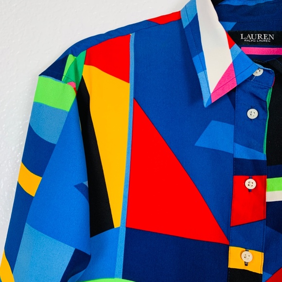 Lauren Ralph Lauren Black Label Women Shirt Size XS ButtonTop Geometric Nautical - Picture 6 of 14